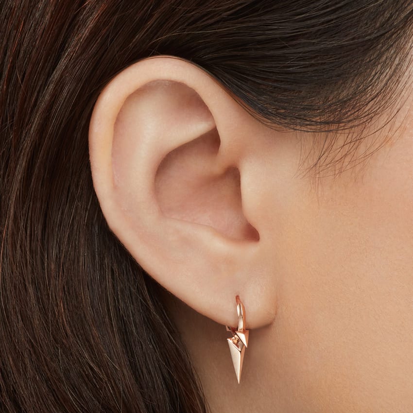 Faceted Triple Long Spike Hoop Earring White Gold 6.5mm