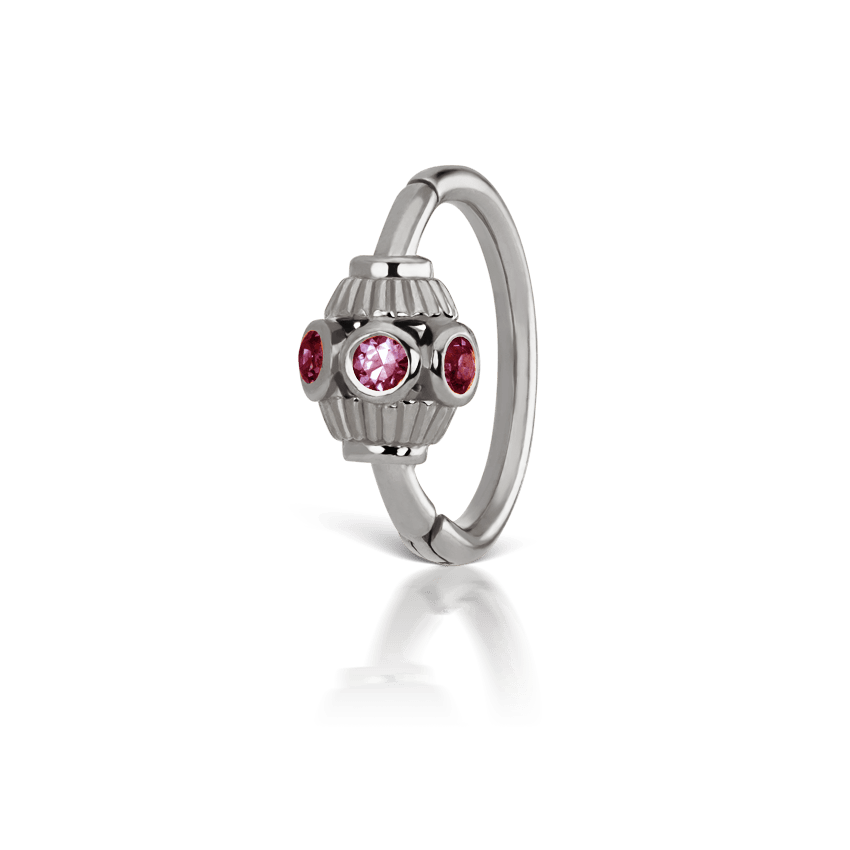 Pink Sapphire Indian Bead Hoop Earring White Gold 8mm