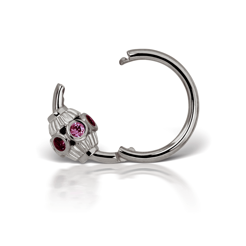 Pink Sapphire Indian Bead Hoop Earring White Gold 8mm