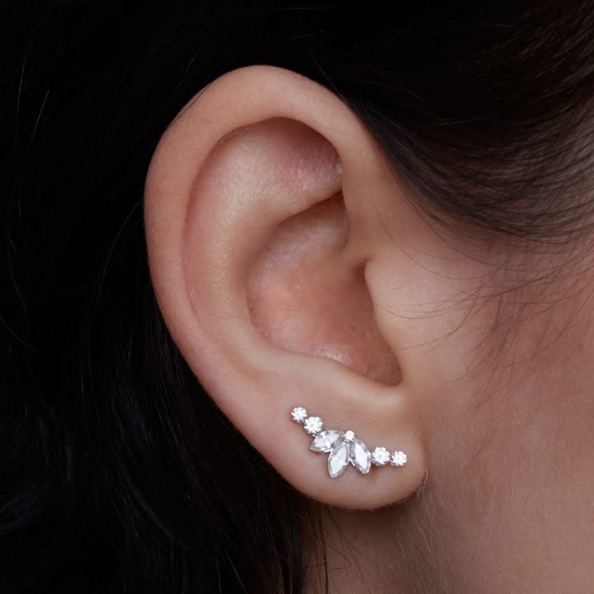 Invisible Set Diamond Lotus Garland Threaded Stud Earring Yellow Gold