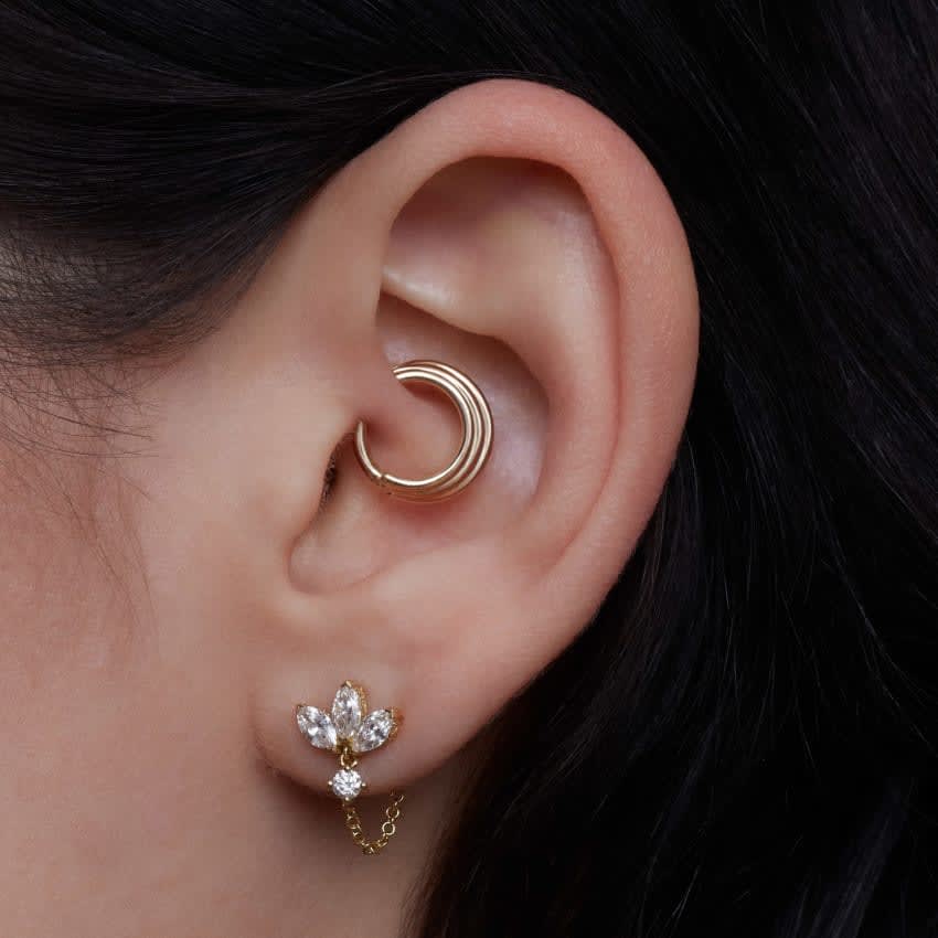 Diamond Lotus Dangle Chain Wrap White Gold 6mm