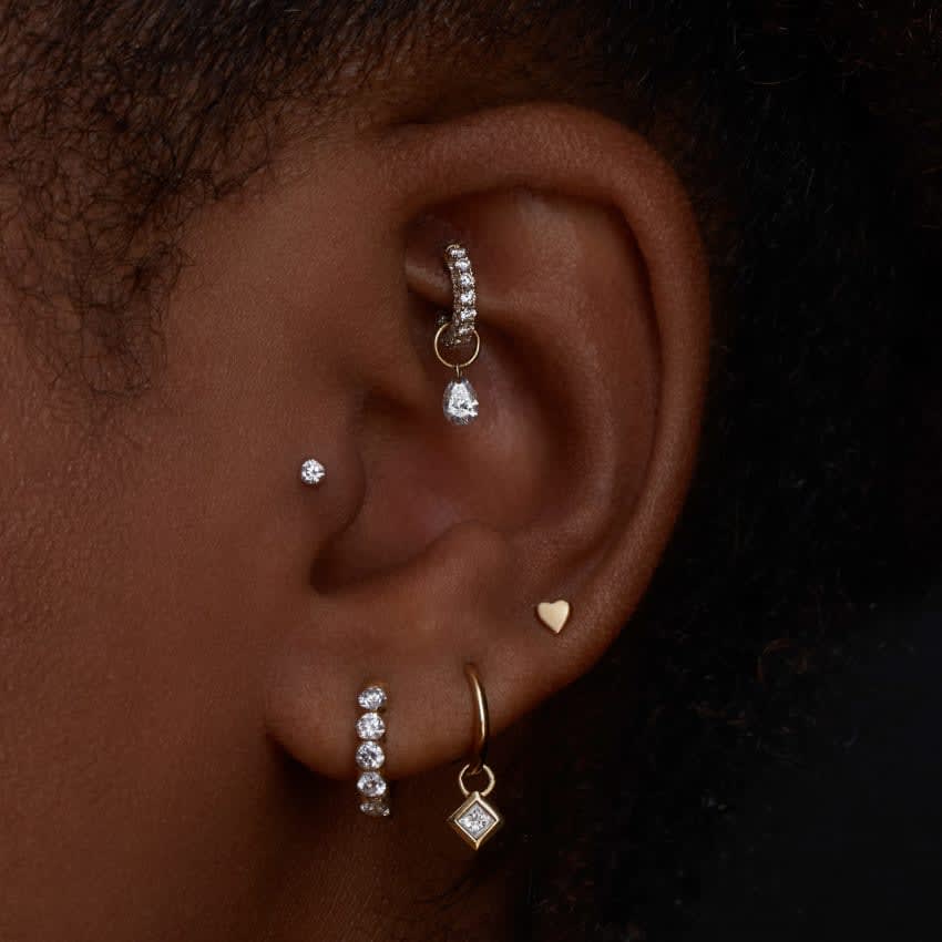 Heart Threaded Stud Earring Rose Gold 3mm