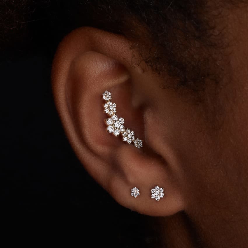 Diamond Flower Threaded Stud Earring White Gold 5.5mm