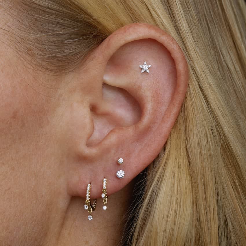 Diamond Star Threaded Stud Earring White Gold 4.5mm