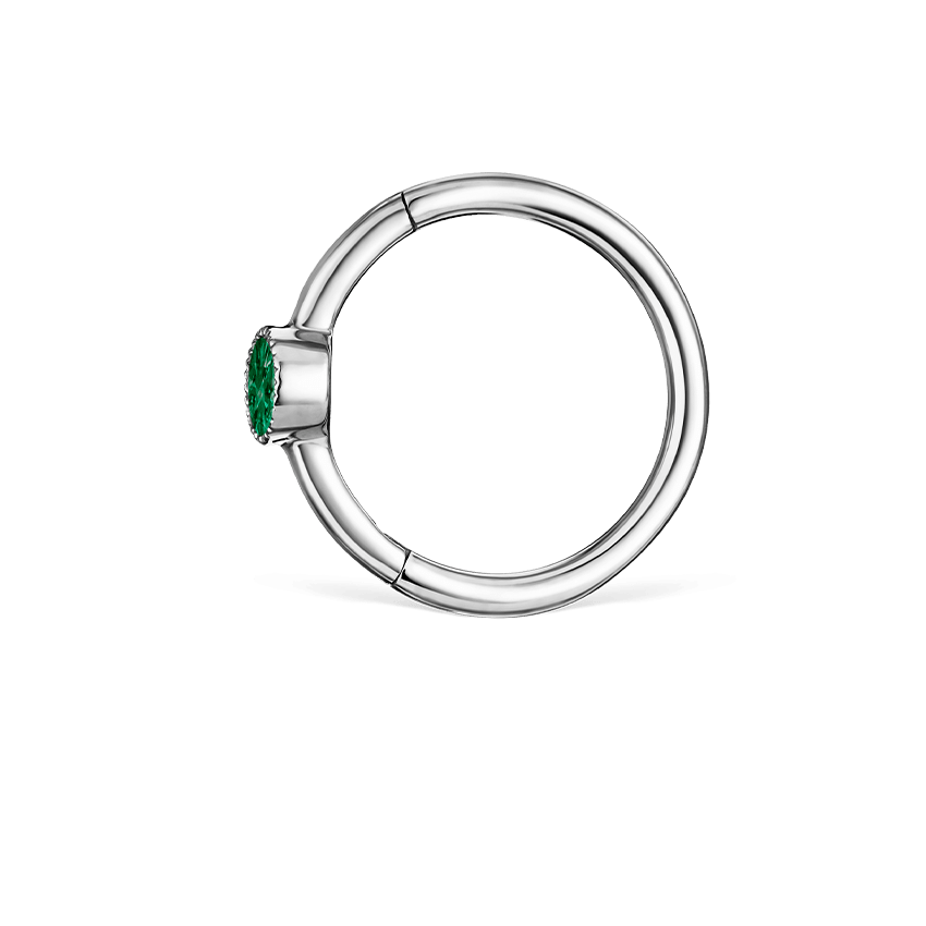 Scallop Set Emerald Hoop Earring White Gold 8mm