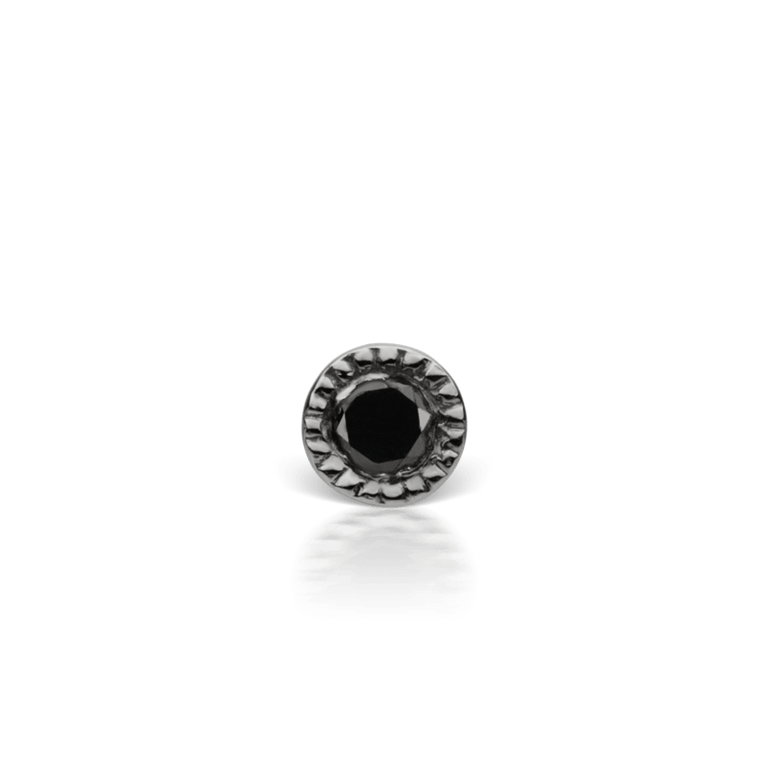 Scalloped Set Black Diamond Threaded Stud Earring White Gold 1.5mm