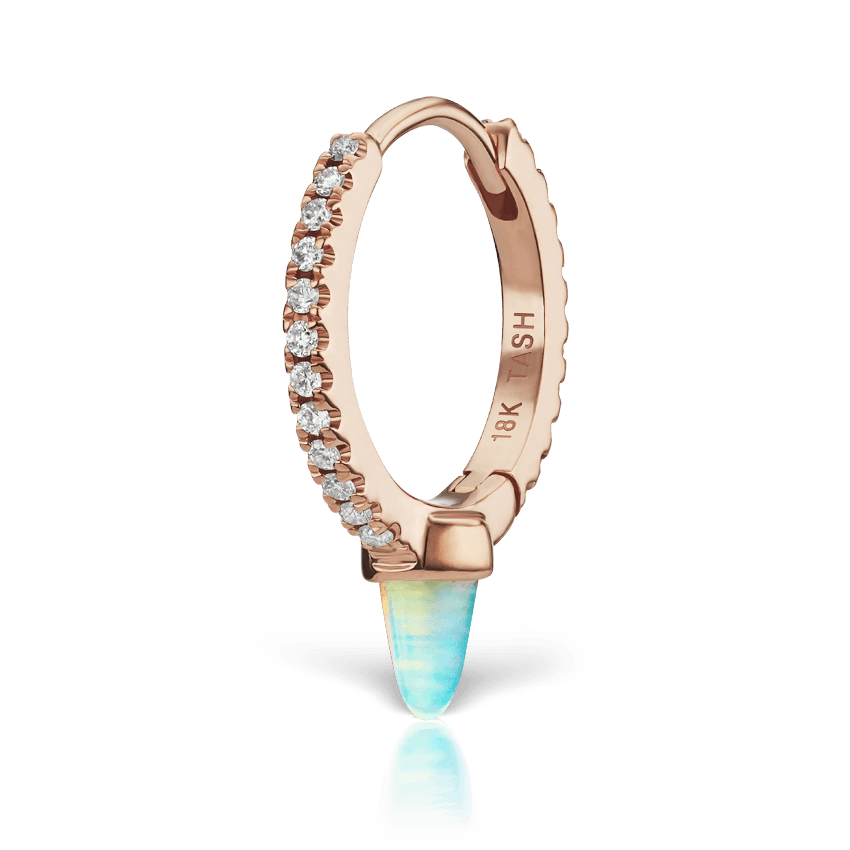 Single Short Opal Spike Diamond Eternity Hoop Earring Rose Gold 9.5mm