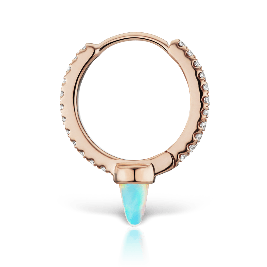 Single Short Opal Spike Diamond Eternity Hoop Earring Rose Gold 9.5mm