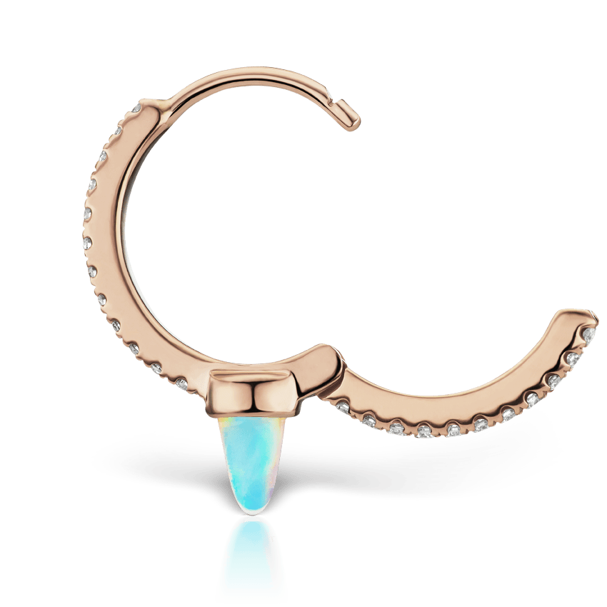 Single Short Opal Spike Diamond Eternity Hoop Earring Rose Gold 9.5mm