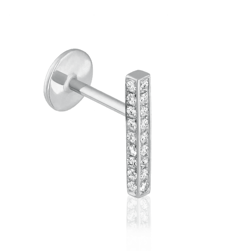 Square Diamond Pavé Bar Threaded Stud Earring White Gold 11mm