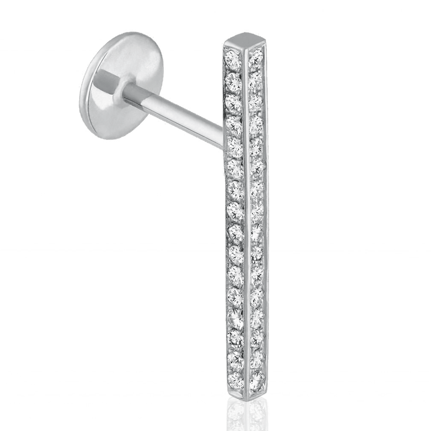 Square Diamond Pavé Bar Threaded Stud Earring White Gold 18mm