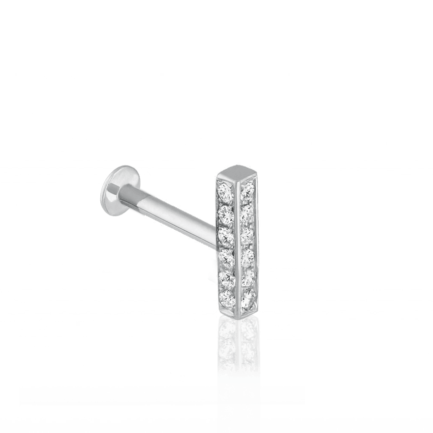 Square Diamond Pavé Bar Threaded Stud Earring White Gold 7mm
