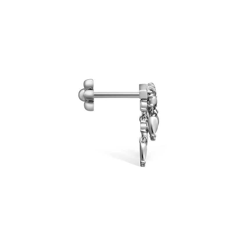 Tassel Bar Threaded Stud Earring White Gold 18mm Left