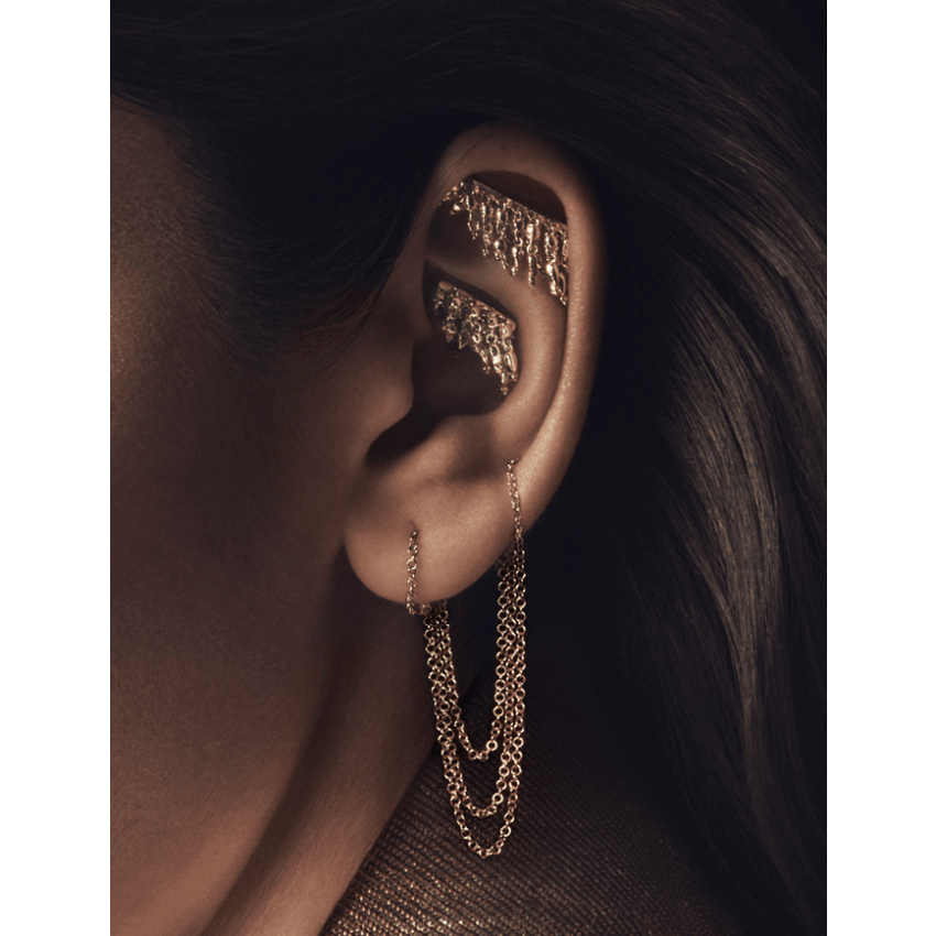 Tassel Bar Threaded Stud Earring White Gold 18mm Right