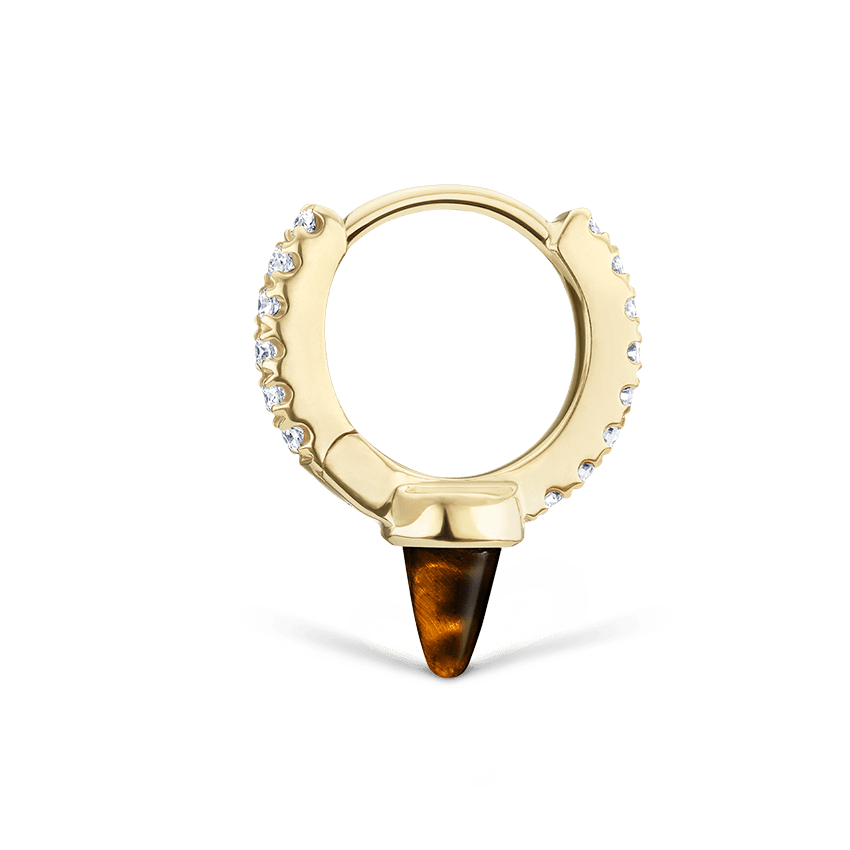 Tiger's Eye Short Spike Diamond Eternity Hoop Earring Yellow Gold 6.5mm