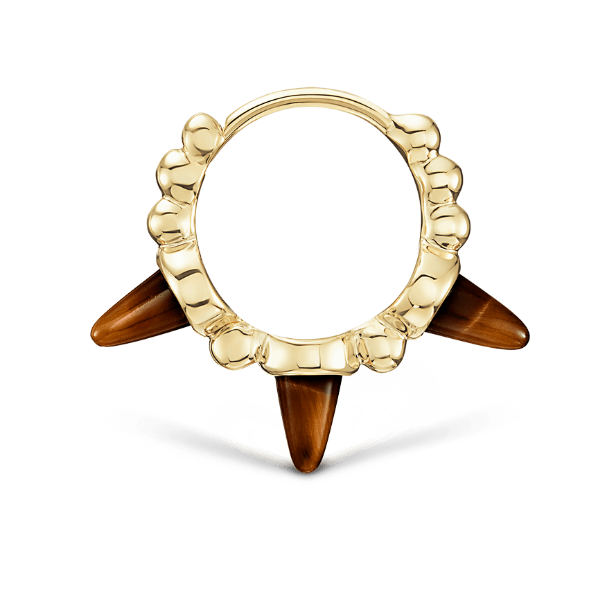 Tiger's Eye Triple Granulated Spike Hoop Earring
