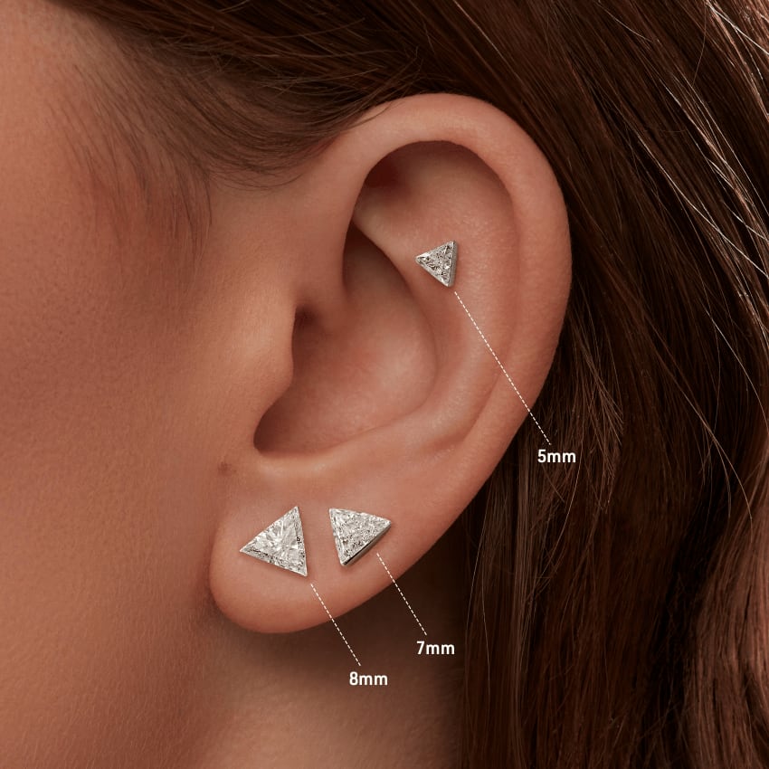 Invisible Set Triangle Diamond Stud Earring White Gold 8mm