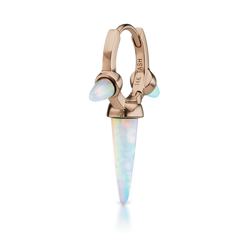 Triple Long Opal Spike Hoop Earring Rose Gold 8mm