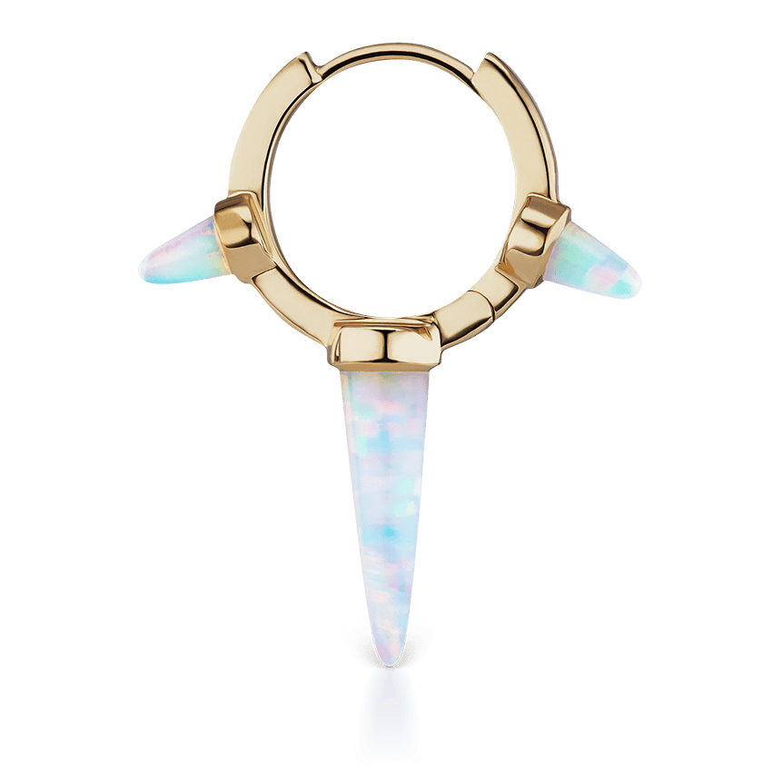 Triple Long Opal Spike Hoop Earring Yellow Gold 9.5mm