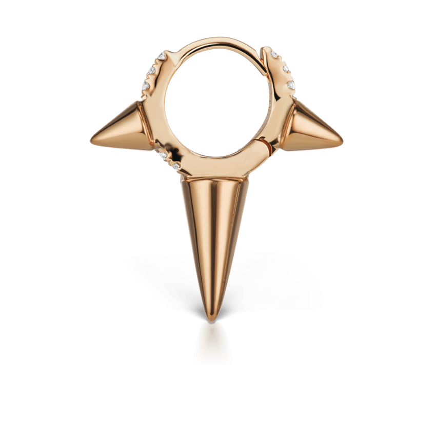 Triple Long Spike Diamond Eternity Hoop Earring Rose Gold 6.5mm