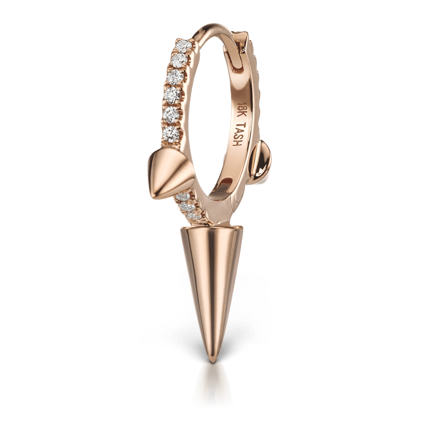 Triple Long Spike Diamond Eternity Hoop Earring Rose Gold 9.5mm