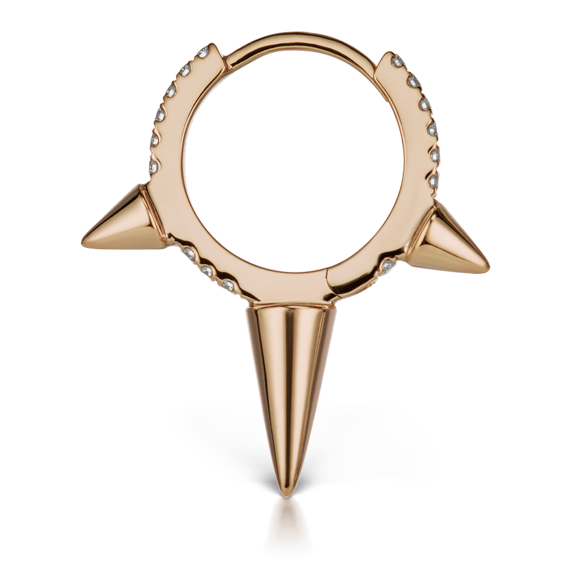 Triple Long Spike Diamond Eternity Hoop Earring Rose Gold 9.5mm