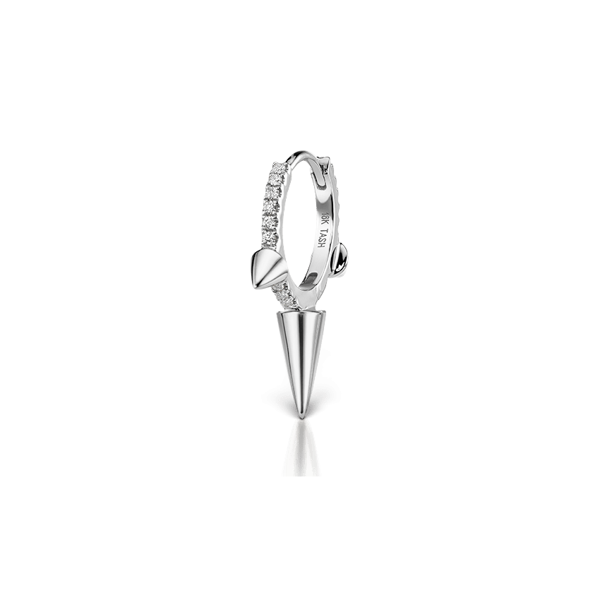 Triple Long Spike Diamond Eternity Hoop Earring White Gold 9.5mm