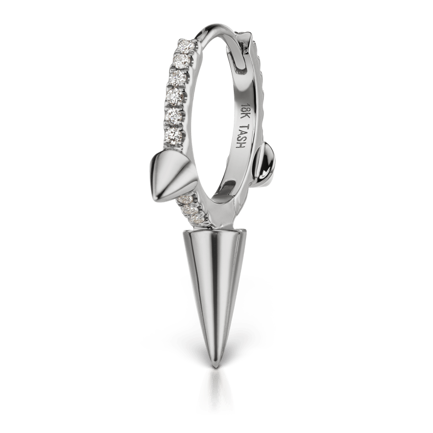 Triple Long Spike Diamond Eternity Hoop Earring White Gold 9.5mm