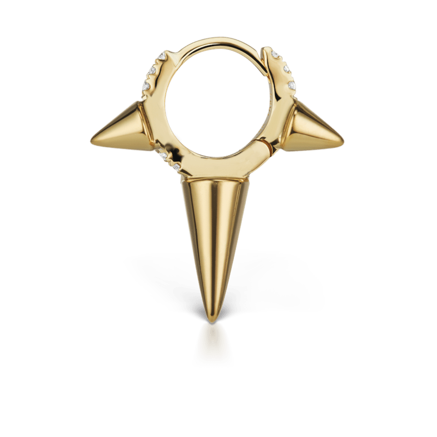 Triple Long Spike Diamond Eternity Hoop Earring Yellow Gold 6.5mm