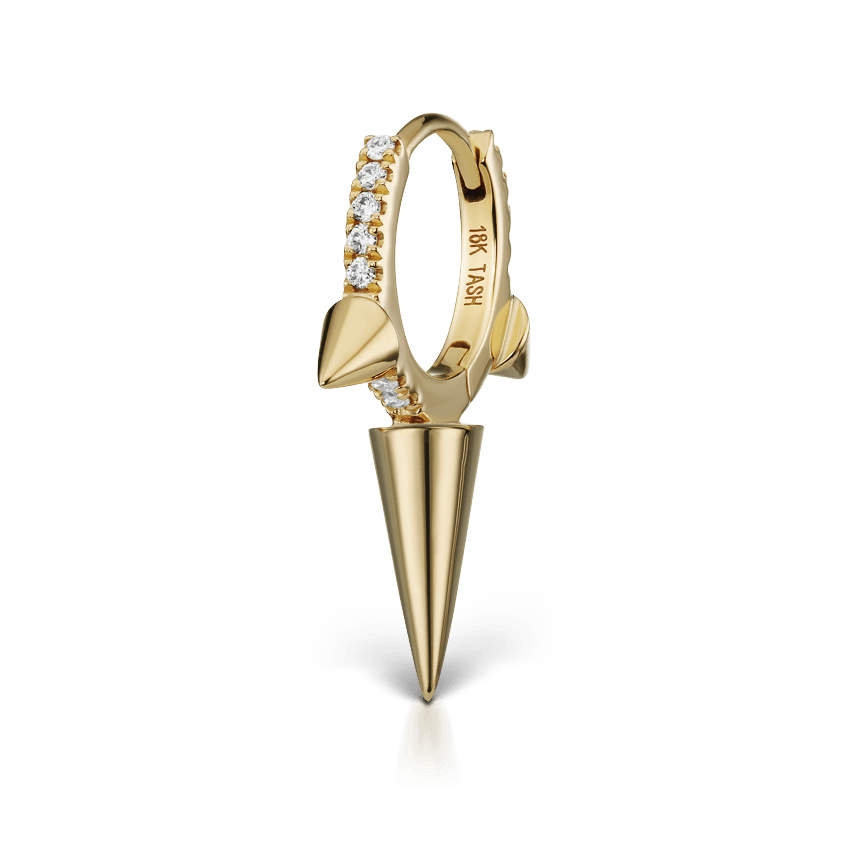 Triple Long Spike Diamond Eternity Hoop Earring Yellow Gold 8mm