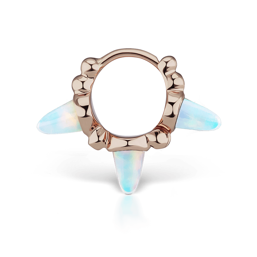 Triple Short Opal Spike Granulated Hoop Earring Rose Gold 6.5mm