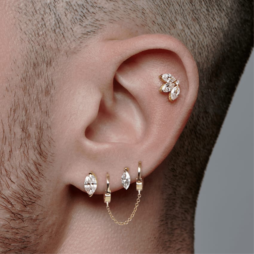 Marquise Diamond Threaded Stud Earring Rose Gold 8mm