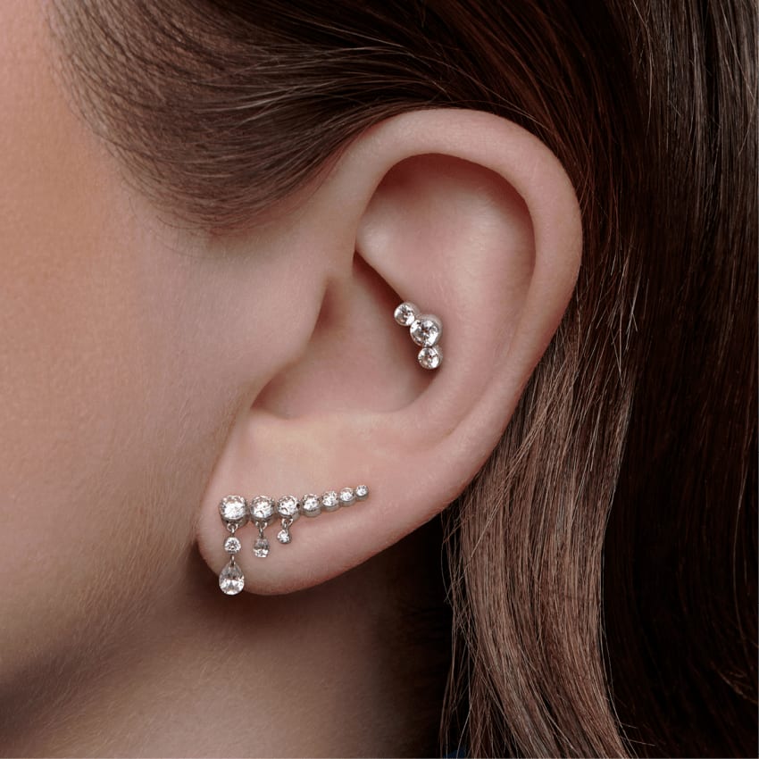18mm Curved Crescendo Bar Invisible Set Diamond Ear Climber Rose Gold 18mm Left