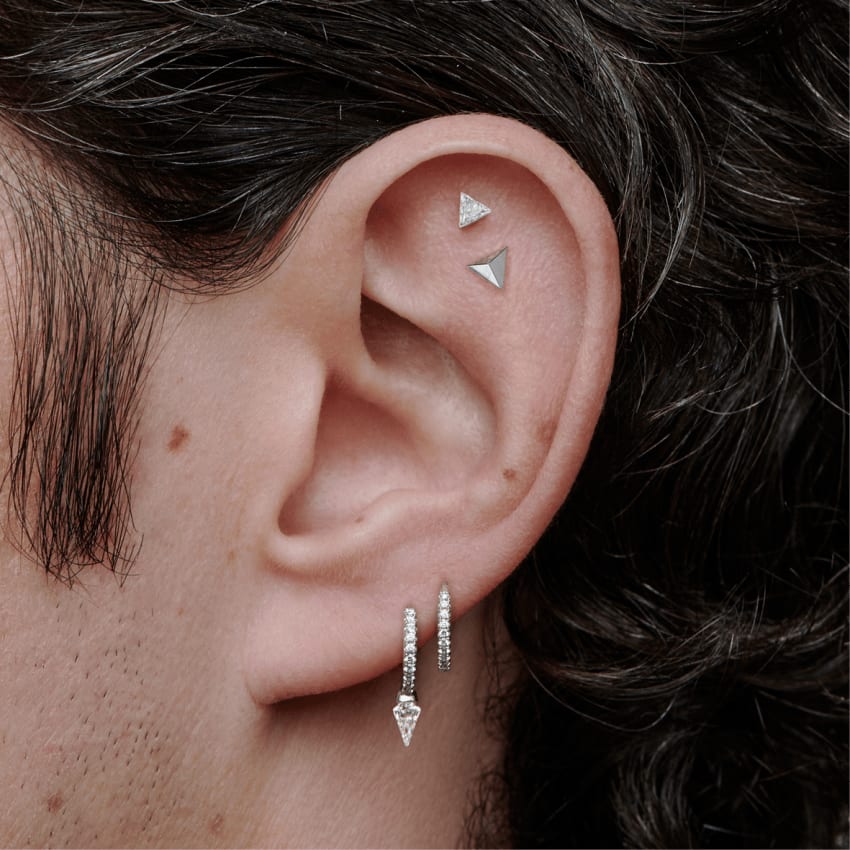 Invisible Set Triangle Diamond Threaded Stud Earring Rose Gold 4mm