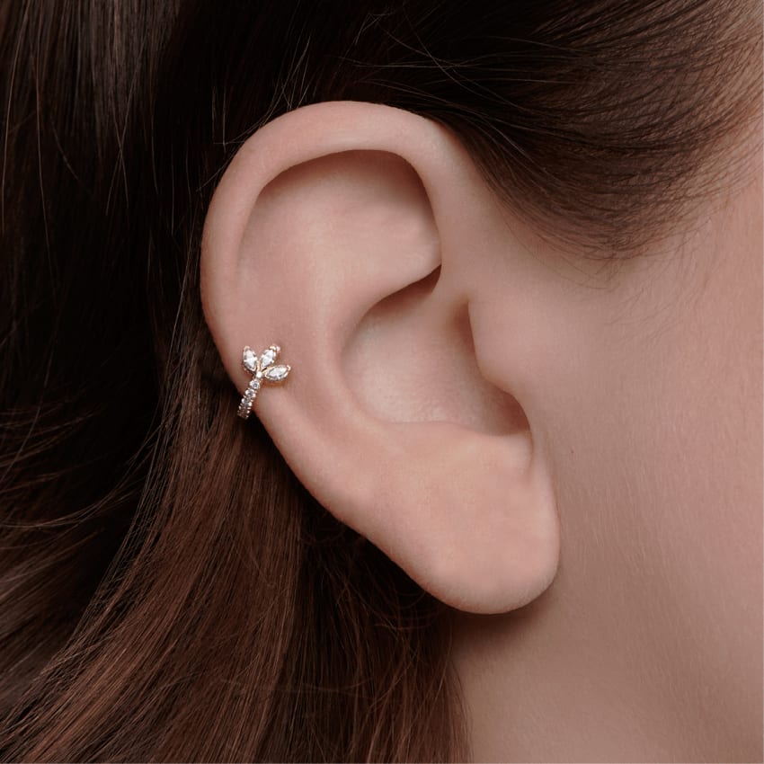 Diamond Lotus Eternity Hoop Earring Yellow Gold 6.5mm