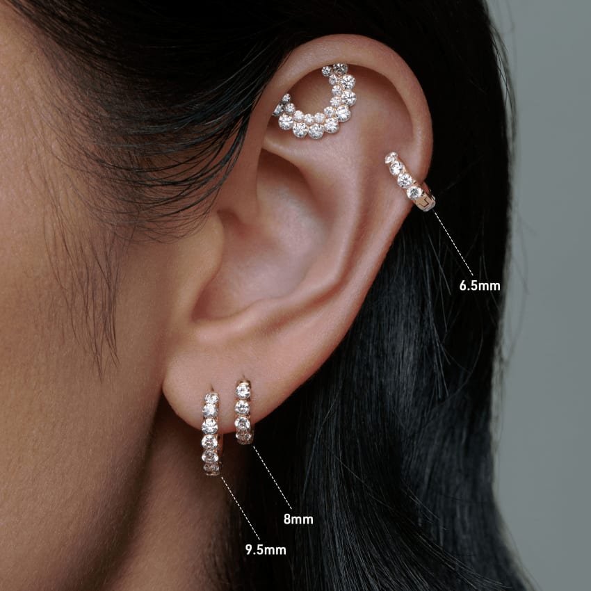 Invisible Set Large Diamond Eternity Hoop Earring Rose Gold 9.5mm