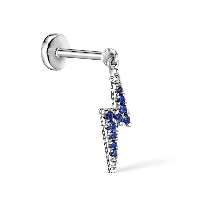 Diamond and Sapphire Lightning Bolt Threaded Charm Earring White Gold