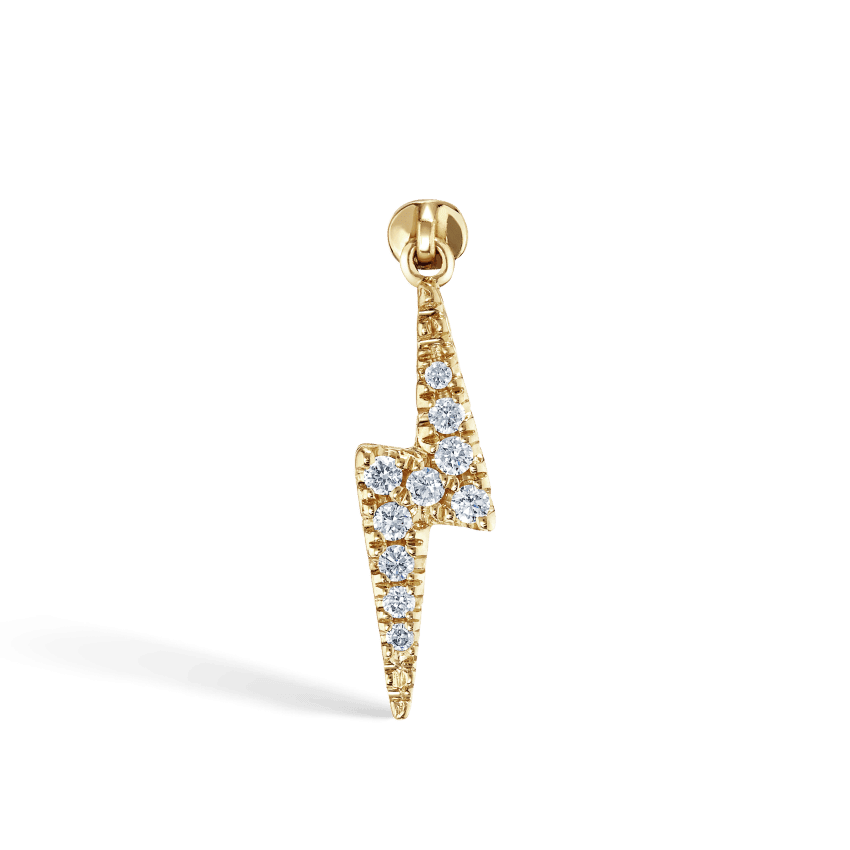 Diamond and Sapphire Lightning Bolt Threaded Charm Earring Yellow Gold