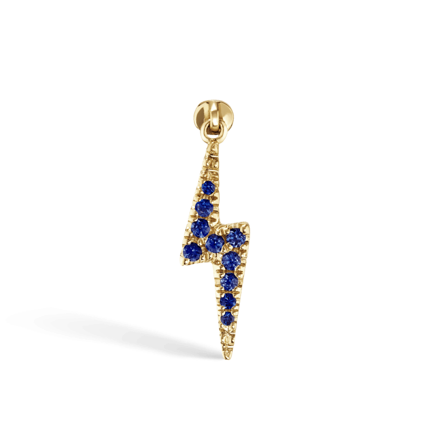 Diamond and Sapphire Lightning Bolt Threaded Charm Earring Yellow Gold