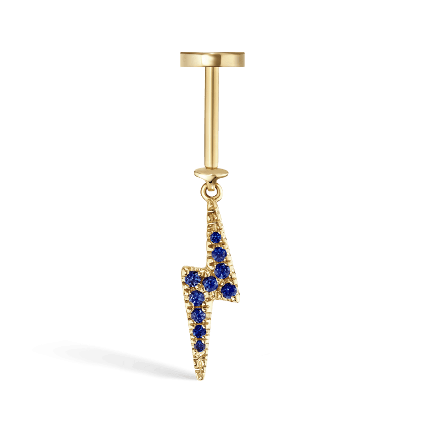 Diamond and Sapphire Lightning Bolt Threaded Charm Earring Yellow Gold