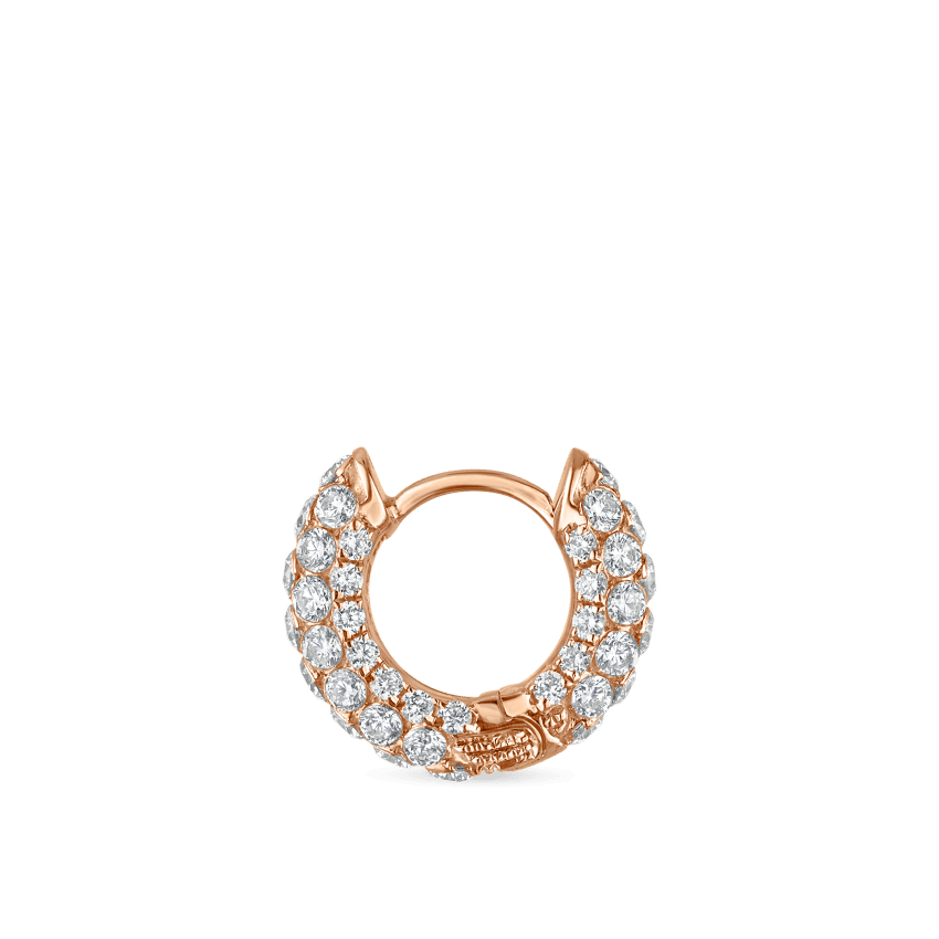 Invisible Set Diamond Three Row Pavé Hoop Earring Rose Gold 6.5mm