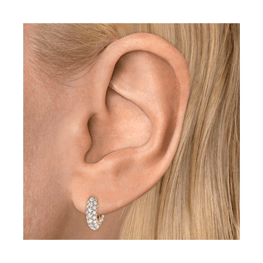 Invisible Set Diamond Three Row Pavé Hoop Earring Yellow Gold 6.5mm