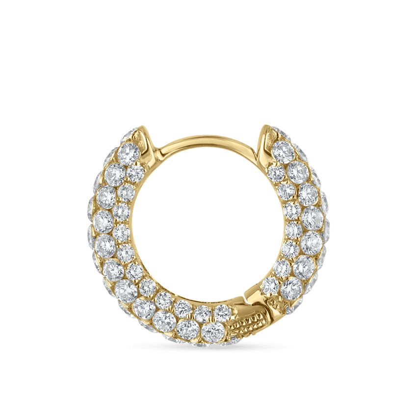 Invisible Set Diamond Three Row Pavé Hoop Earring Yellow Gold 9.5mm
