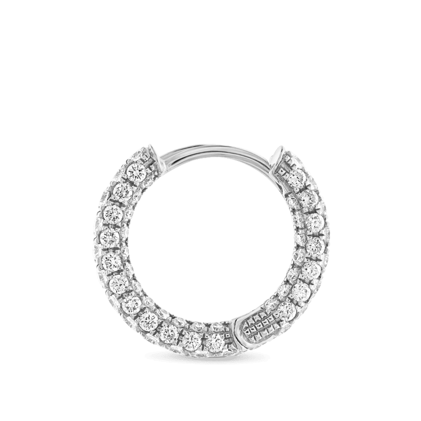 Diamond Five Row Pavé Hoop Earring (Bottom Hinge) White Gold 9.5mm