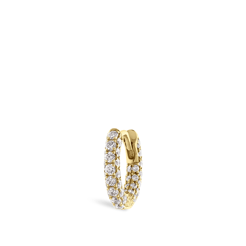 Diamond Five Row Pavé Hoop Earring (Bottom Hinge) Yellow Gold 6.5mm