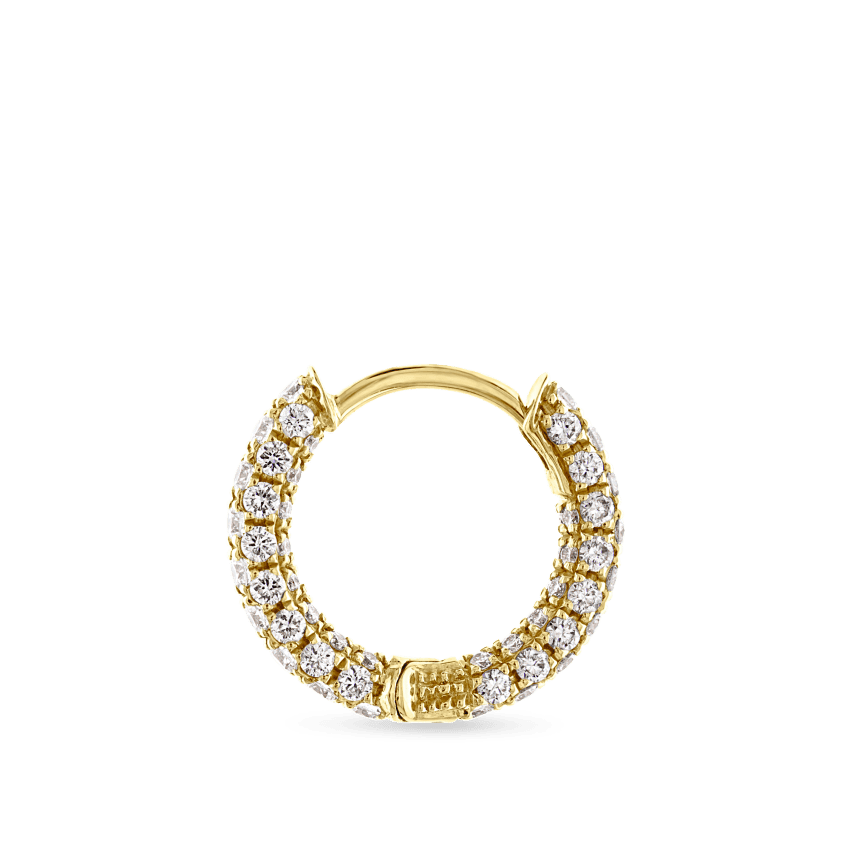 Diamond Five Row Pavé Hoop Earring (Bottom Hinge) Yellow Gold 8mm