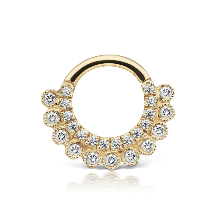 Diamond Apsara Hoop Earring Yellow Gold 6.5mm 16 Gauge = 1.3mm