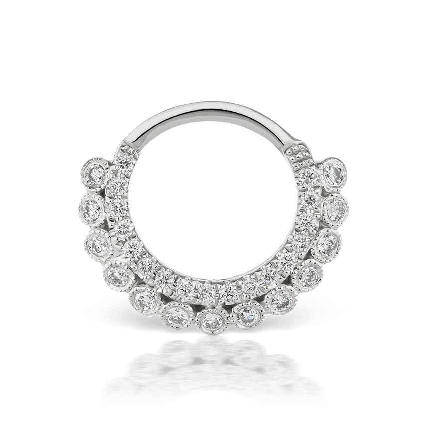 Diamond Apsara Hoop Earring White Gold 8mm 16 Gauge = 1.3mm