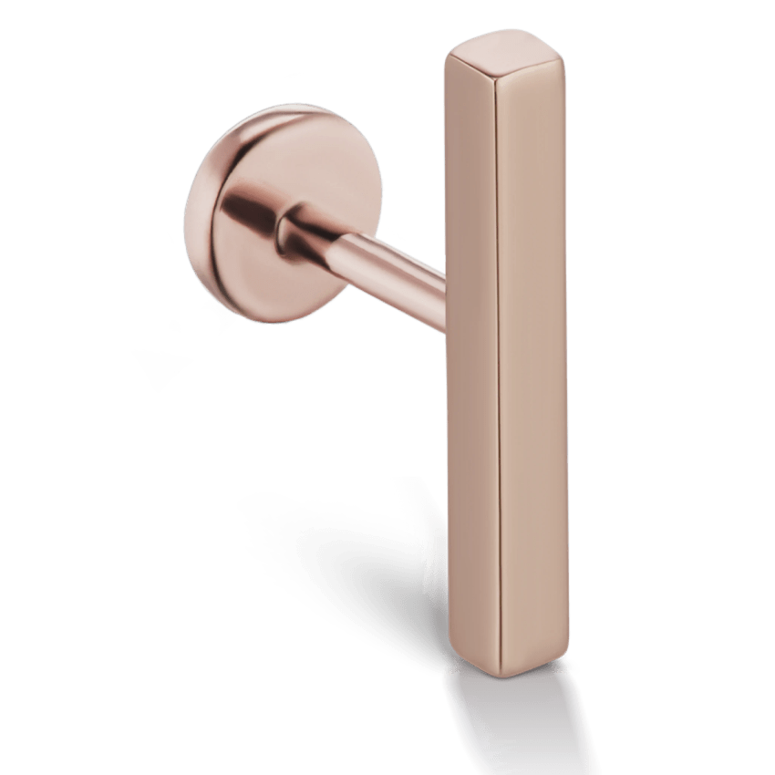 Polished Square Bar Threaded Stud Earring Rose Gold 11mm