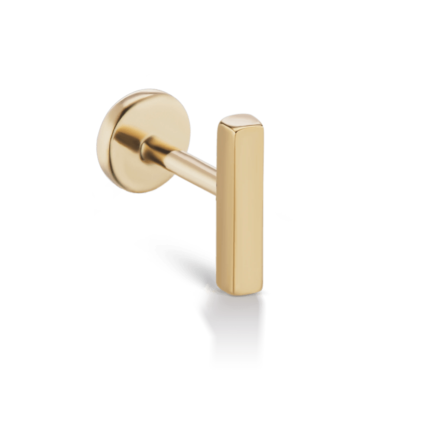 Polished Square Bar Threaded Stud Earring Yellow Gold 7mm